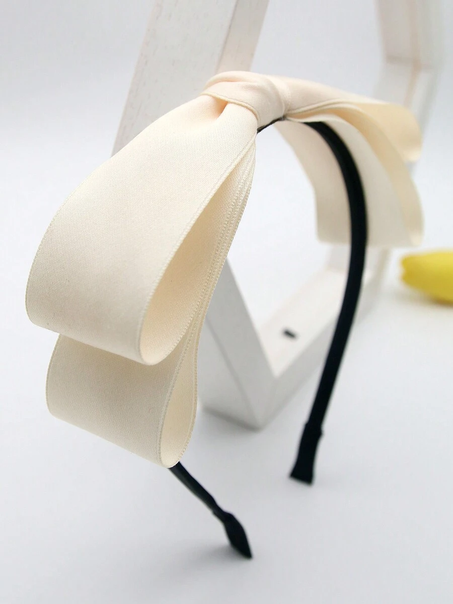 1 件女式粉色双蝴蝶结头带，简约可爱少女风格，适合日常、工作、节日派对装 - 米色 - 查看 1