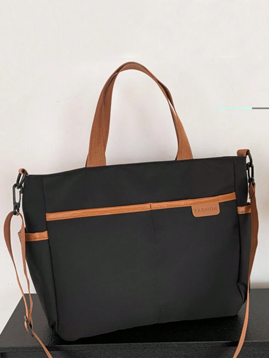 纯色手提包日式便当包男女通勤简约时尚手拿电脑包斜挎包 - 黑色 - 查看 1