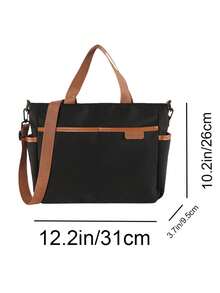 纯色手提包日式便当包男女通勤简约时尚手拿电脑包斜挎包 - 黑色 - 查看 7