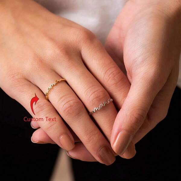 1 PIEZA Anillo de firma personalizada delicada con nombre para mujeres, anillo con nombre personalizado ajustable de acero inoxidable, joyería regalo para mamá y niñas