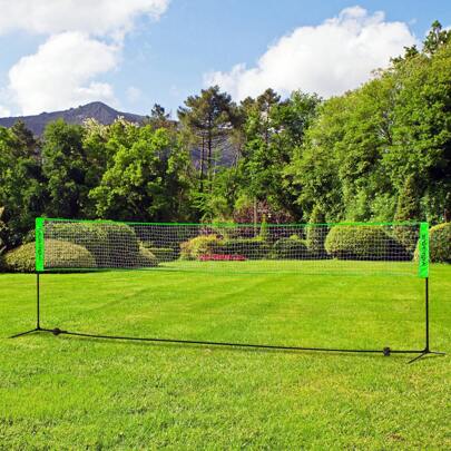  SPORTNOW Portable Badminton Set, 5M Multi-Sports Badminton Net For Pickleball Volleyball With 3 Shuttlecocks, 4 Rackets, For Indoor Outdoor, Garden, Beach