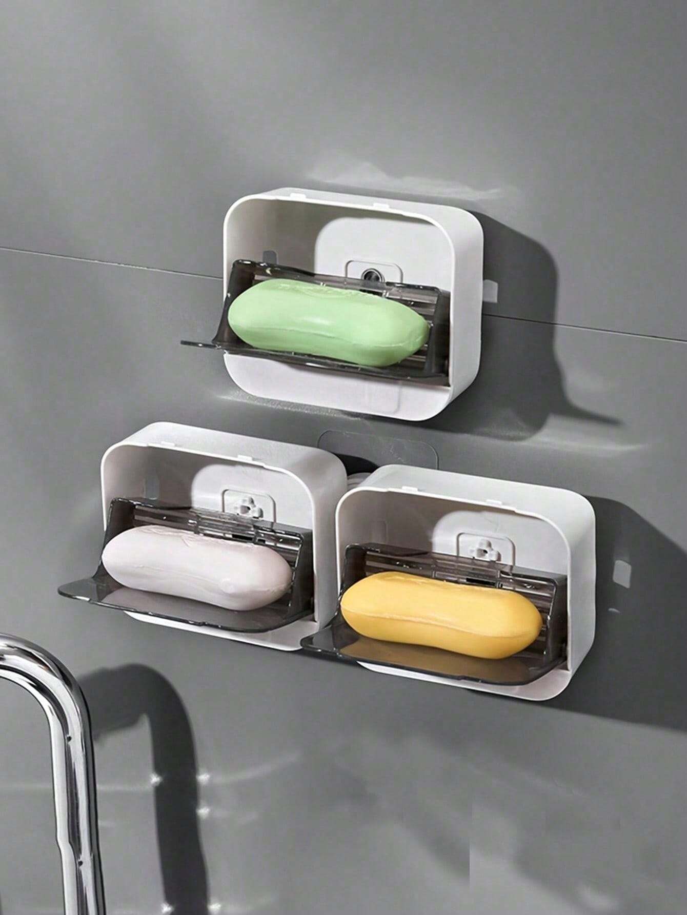 WallMounted Soap Dish With Flip Cover, Creative DustProof Bathroom