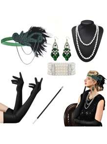 D EXCEED 6 件 20 世纪 20 年代女式飞来波女郎了不起的盖茨比配饰套装咆哮的 20 年代主题复古时尚派对查尔斯顿化装舞会万圣节装饰礼物化妆舞会角色扮演带人造羽毛头带舞会 - 多色 - 查看 67