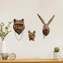 5pcs, Animal Heads Wall Decor, Faux Deer Head Mount, Animal Sculptures Wall Decor, Resin Animal Head Wall Hanging Decoration For Living Room Bedroom Kitchen Gift - Bronze - View 7