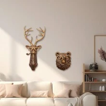5pcs, Animal Heads Wall Decor, Faux Deer Head Mount, Animal Sculptures Wall Decor, Resin Animal Head Wall Hanging Decoration For Living Room Bedroom Kitchen Gift - Bronze - View 5