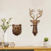 5pcs, Animal Heads Wall Decor, Faux Deer Head Mount, Animal Sculptures Wall Decor, Resin Animal Head Wall Hanging Decoration For Living Room Bedroom Kitchen Gift - Bronze - View 8