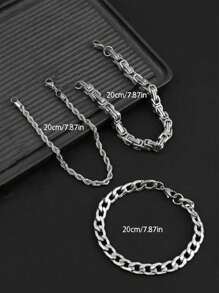 3 件/套男士简约不锈钢链式手链，日常佩戴