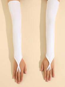 1 双长款纯色仿皮臂套，适合派对服装、冬季手套 - 白色 - 查看 2