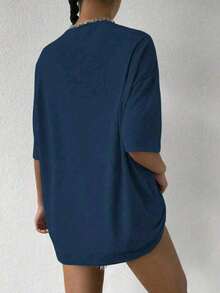 Women's Basic Slim T-SHIRT Cotton Shirt Various Colors Promotion - 藍色 - 查看 2