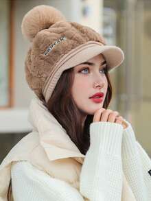 1 件女式纯色字母图案棒球帽，时尚百搭蓬松保暖护耳遮阳帽，带可爱绒球，适合秋冬季日常户外使用 - 彩色 - 查看 17