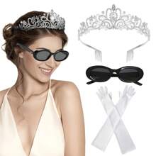 4 Phụ kiện trang phục công chúa kèm 1 Vương miện pha lê cho nữ, 2 Găng tay dài, 1 Kính cho tiệc hóa trang - Nhiều màu - Xem 15