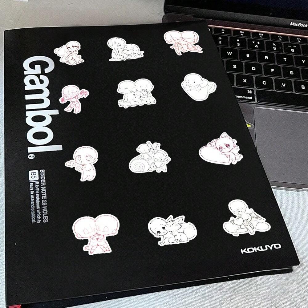 60pcs Line Doll Cartoon Stickers For Reward Junk Journal Laptop Water