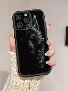 1pc Half-Face Wolf Design Camera Protective Shock-Proof Black Phone Case Compatible With IPhone 11 Pro Max, 12 Pro Max, 13 Pro Max, 14 Pro Max, 15 Pro Max, 16 Plus, 16 Pro Max, Redmi, OPPO/Realme, VIVO, Infinix, Honor, MOTO, OnePlus Waterproof Anti-Fall Scratch Resistant - Black - View 5