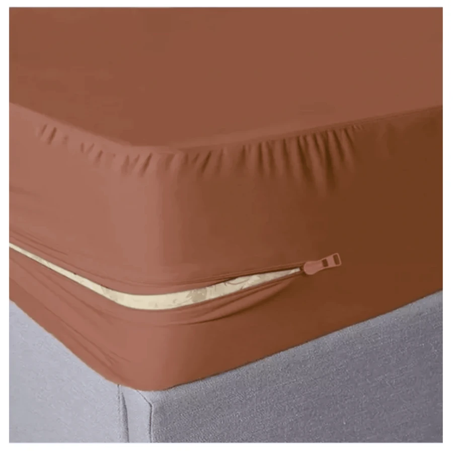 Cubre Colchón Protector Completo tamaño Individual Funda Con Cierre - Café claro - Ver 1