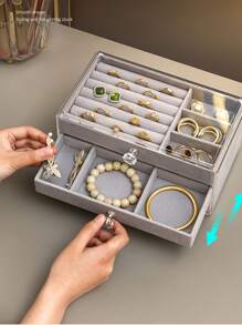 1 个 3 层 28 格多功能收纳盒，珠宝收纳盒，适用于戒指、项链、耳环、手镯、珠子、吊饰、配饰、化妆品、收藏品、小物品、桌面收纳盒、可拆卸防尘 - 彩色 - 查看 3