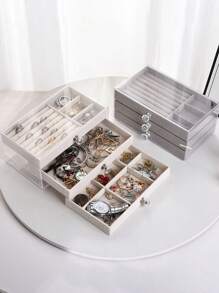 1 个 3 层 28 格多功能收纳盒，珠宝收纳盒，适用于戒指、项链、耳环、手镯、珠子、吊饰、配饰、化妆品、收藏品、小物品、桌面收纳盒、可拆卸防尘 - 彩色 - 查看 8