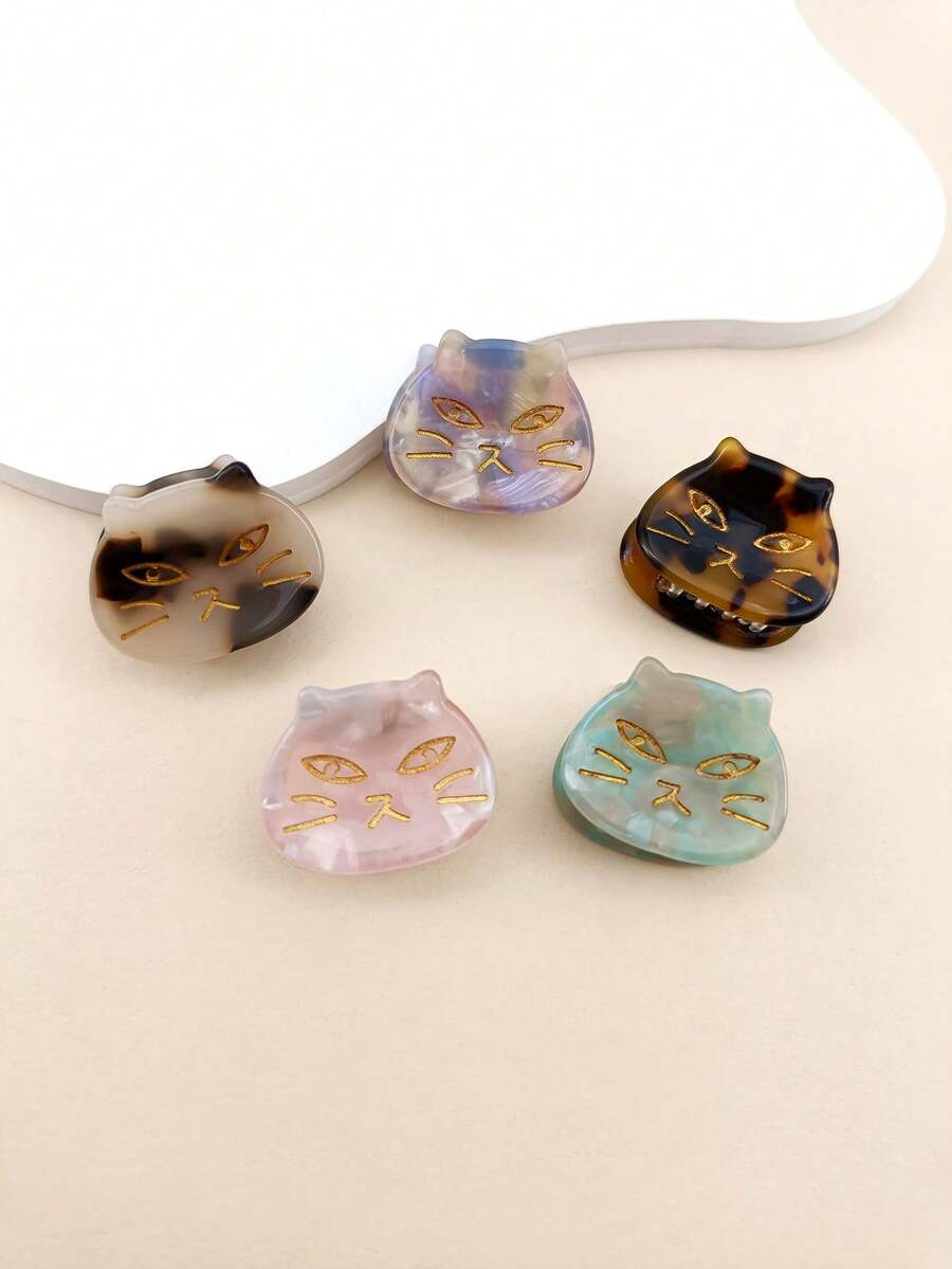 5 件/包 2.5 厘米笑脸猫设计亚克力发夹，优雅可爱，适合日常佩戴 - 彩色 - 查看 1