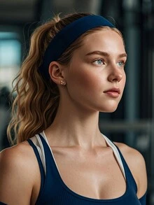 1 件女士运动纯色柔软头带，适合瑜伽、健身、羽毛球，海军蓝发带 - 藏蓝色 - 查看 2