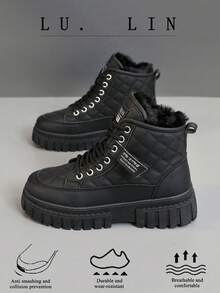 A Pair Of Leather Sneakers, Casual Lamb Wool Warm And Thick Velvet Fashionable Women's Snow Boots