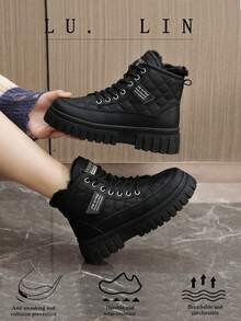 A Pair Of Leather Sneakers, Casual Lamb Wool Warm And Thick Velvet Fashionable Women's Snow Boots