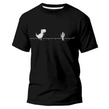 100% COTTON UNISEX T-SHIRT DINOSAUR T-REX GAME OFFLINE - màu đen - Xem 1