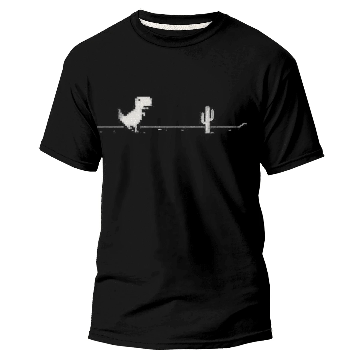 100% COTTON UNISEX T-SHIRT DINOSAUR T-REX GAME OFFLINE - màu đen - Xem 1