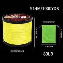 Dây câu cá PE bện 8 sợi màu vàng Chelesh 1000m, độ hiển thị cao cho nước mặn và nước ngọt, 10-100lbs, chống mài mòn, trơn tru, đúc xa hơn, đi kèm với bao bì đa năng, quà tặng câu cá - Màu vàng - Xem 15