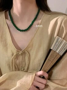 1 件夸张彩色珍珠串珠项链，时尚几何球链颈链，适合女性日常佩戴、节日礼物、派对装饰 - 迷人珠宝套装 - 綠色 - 查看 4