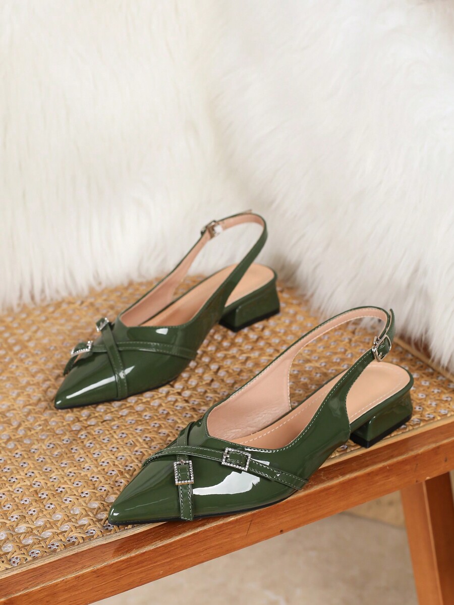 Women Flat Sandals With Rhinestone Strap And Buckle, Backstrap Design