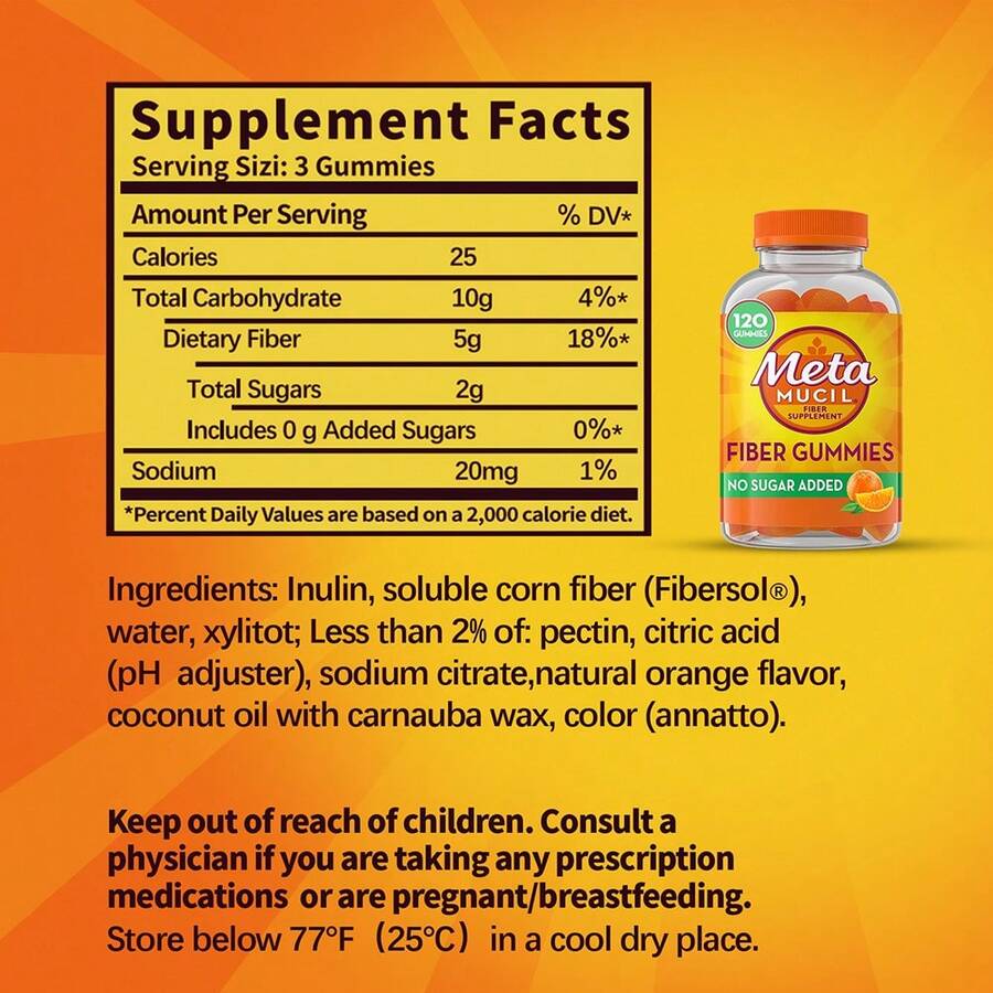 Adult Fiber Gummies, No Added Sugar Orange Flavor, Promotes Digestive