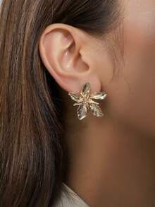 1 Cặp Hoa tai hợp kim hai lớp cổ điển Châu Âu & Mỹ, thích hợp cho phụ nữ làm quà tặng lễ hội hoặc đeo hàng ngày - bông tai hình bông hoa - Xem 14