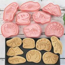 8pcs Dinosaur Fossil Cookie Cutter Set, Cartoon Jurassic Dinosaur Skeleton Shaped 3D Stamp Baking Mold Tools - Pink - View 4