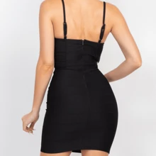 Plain Fitted Dress With Sweetheart Neckline - Black - View 1