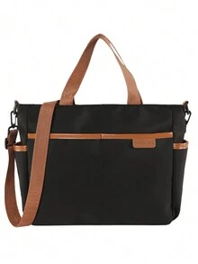 纯色手提包日式便当包男女通勤简约时尚手拿电脑包斜挎包 - 黑色 - 查看 5