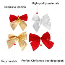 12pcs Red /Gold /Silver Christmas Bows Hanging Decorations Bowknot Christmas Tree Ornaments New Year Xmas Party Gift Decor Non-Woven Lightweight Ornaments Birthday