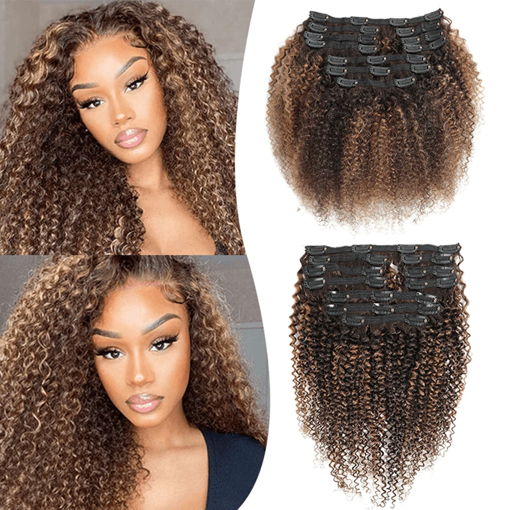 YAMI Kinky Curly Clip In Hair Extensions Real Human Hair For Black