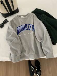 Casual College Sweet Style Round Neck Women Sweatshirt, Autumn/Winter - Grey - View 11