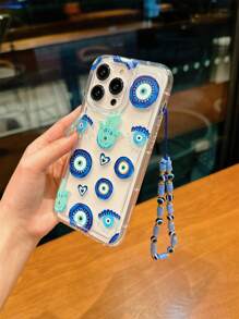 Funda de teléfono transparente con ojo de demonio y cordón azul, nueva cubierta protectora de moda compatible con iPhone 13, 12, 12 Pro, 11, 15, 15 Pro Max, 16, 16 Pro