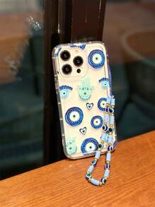 Funda de teléfono transparente con ojo de demonio y cordón azul, nueva cubierta protectora de moda compatible con iPhone 13, 12, 12 Pro, 11, 15, 15 Pro Max, 16, 16 Pro