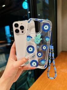 Funda de teléfono transparente con ojo de demonio y cordón azul, nueva cubierta protectora de moda compatible con iPhone 13, 12, 12 Pro, 11, 15, 15 Pro Max, 16, 16 Pro