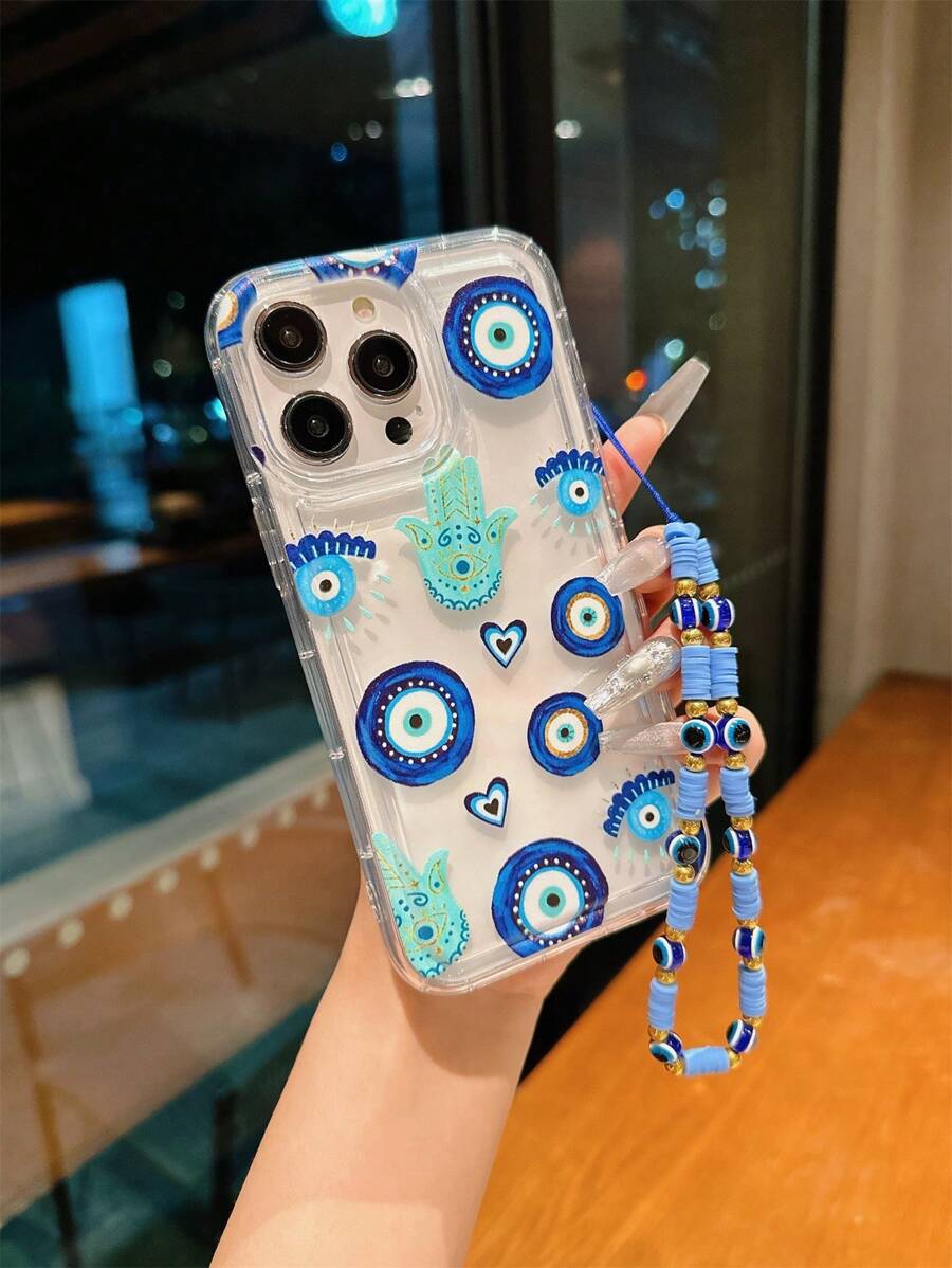 Funda de teléfono transparente con ojo de demonio y cordón azul, nueva cubierta protectora de moda compatible con iPhone 13, 12, 12 Pro, 11, 15, 15 Pro Max, 16, 16 Pro