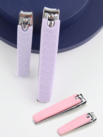 2pcs Nail Clippers Set, Pink & Purple, High Quality Stainless Steel Manicure Clippers With Soft Silicone Cover, Convenient For Carrying. Suitable For Both Men And Women, For Home And Outdoor Use
