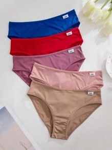 5pcs Women Plain Color "Love" Comfortable Breathable Panties