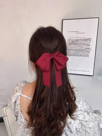 1个女士发夹，蝴蝶结发夹，缎带蝴蝶结发卡，长尾蝴蝶结发夹，派对发饰，情人节最佳礼物，情人节爪夹，学习用品