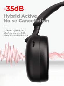 havit Auriculares híbridos H655BT a prueba de ruido activo para viajes en avión, auriculares inalámbricos Bluetooth sobre la oreja, 76H de tiempo de reproducción, audio de alta resolución, súper graves a través de la aplicación, 5 micrófonos para reducción de ruido - Negro - Ver 4