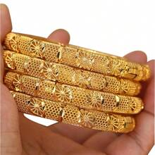 Set de 4 pulseras bañadas en oro de 24K estilo Dubái para mujer, pulseras de novia de moda para boda, regalo de joyería