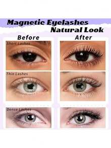 3-Magnet Magnetic Eyelashes Fluffy False Eyelashes No Glue Needed Magnetic Lashes Natural Strip Eye Lashes Magnetic Fake Eyelashes Durable Fake Lashes With Applicator - Natural Lashes - View 2