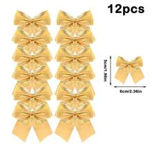 12pcs Red /Gold /Silver Christmas Bows Hanging Decorations Bowknot Christmas Tree Ornaments New Year Xmas Party Gift Decor Non-Woven Lightweight Ornaments Birthday