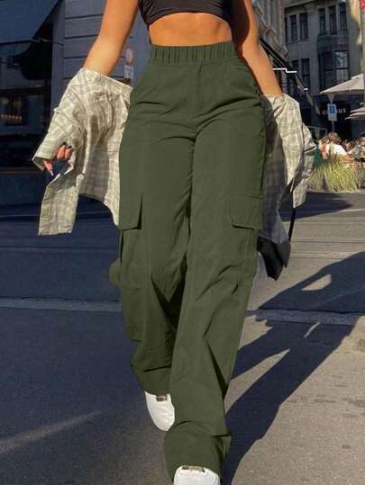 1 st tonårsflicka Casual Loose Fit Cargobyxor med raka ben, design med flera fickor, lämplig för träning, utomhus, skola, vår/sommar/höst/vinter