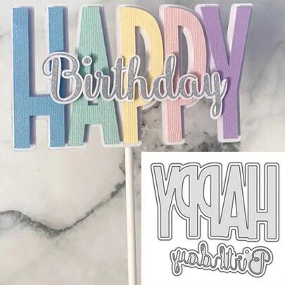 1 Gray Flower "Happy Birthday" Metal Cutting Mold, Suitable For DIY Scrapbook And Card Making - Decorative Embossing Template